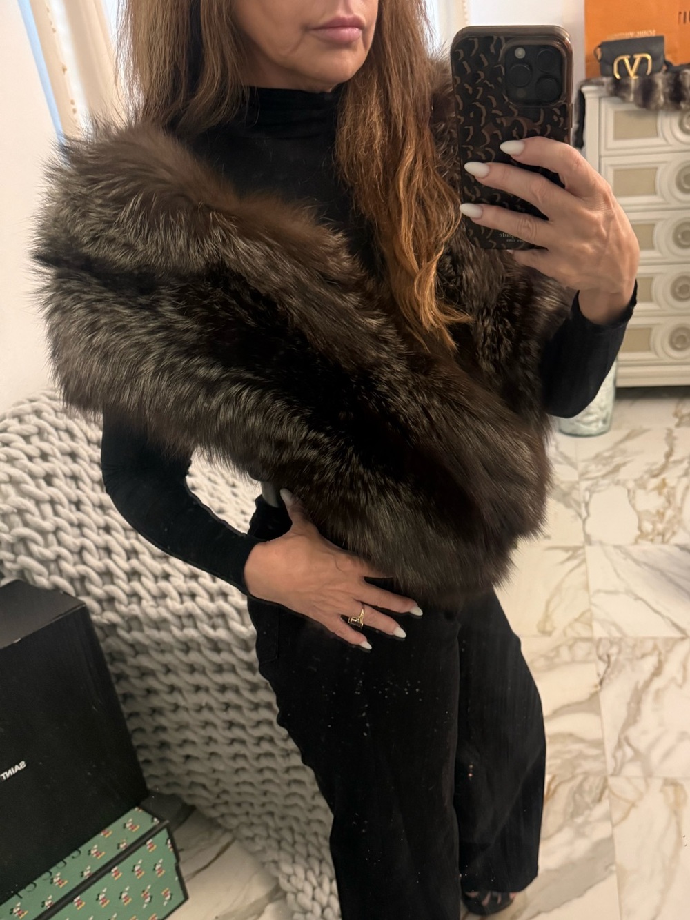 Real Fox fur shawl silver fox